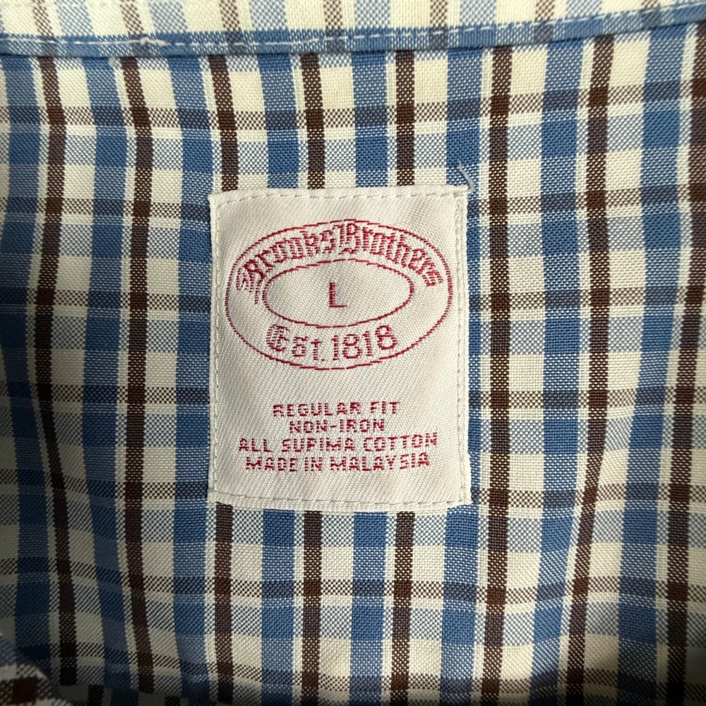 Brooks Brothers Mens‎ Regular Fit Non Iron Cotton Check Dress Shirt Large - Picture 3 of 9